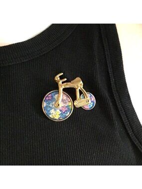 Gold Tone Bicycle Brooch With Glitter Accents